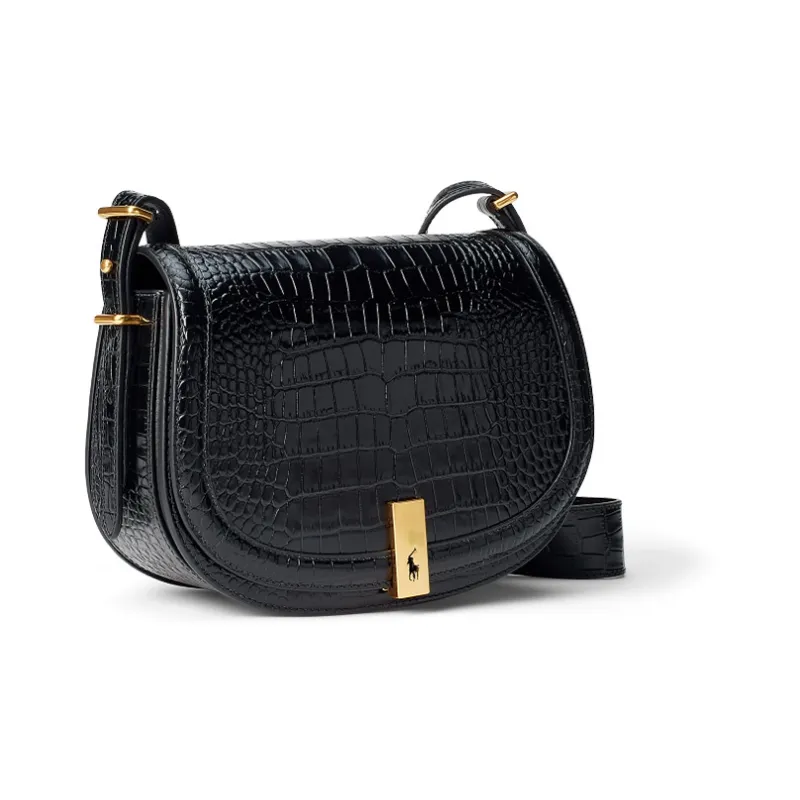 Polo Ralph Lauren Polo ID Cow Leather Saddle Bag Crossbody Shoulder Bag Women's Black-1
