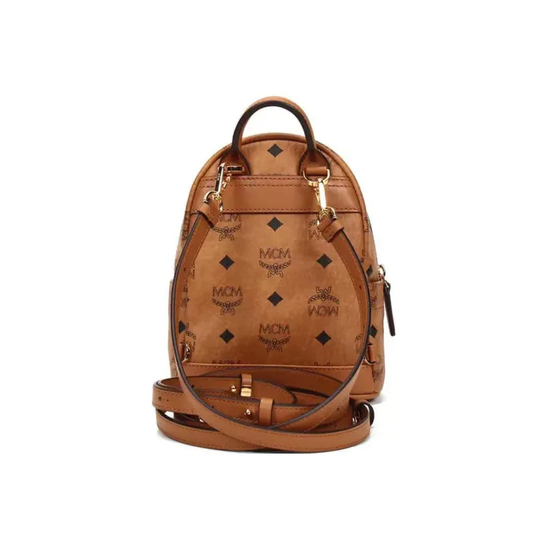 MCM Stark Visetos Leather Crossbody Backpack Small Size Unisex Cognac-3
