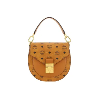 MCM Cow Leather Saddle Bag Handbag Small Size Women's Brown Cognac
