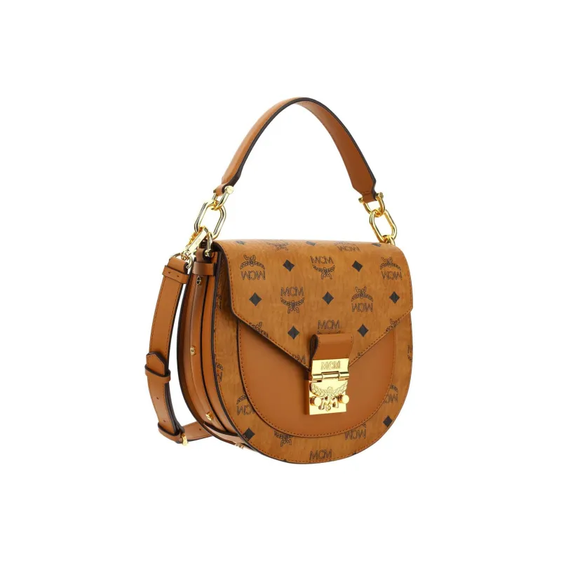 MCM Cow Leather Saddle Bag Handbag Small Size Women's Brown Cognac-1