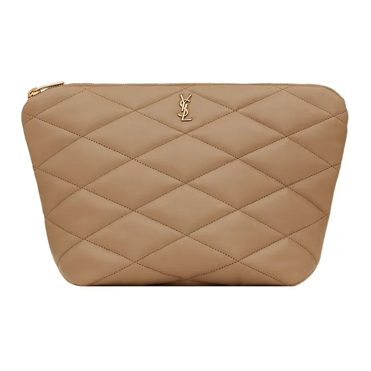 SAINT LAURENT Lambskin Envelope Bag Clutches Medium Size Women's Taupe-0