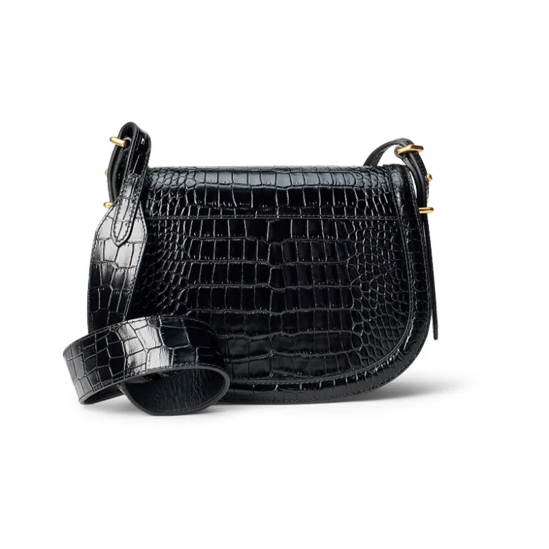 Polo Ralph Lauren Polo ID Cow Leather Saddle Bag Crossbody Shoulder Bag Women's Black-2