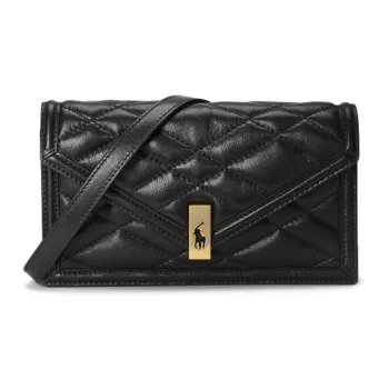 Polo Ralph Lauren Polo ID Sheepskin Cow Leather Patchwork Envelope Bag Crossbody Bag Shoulder Bag Women's Black