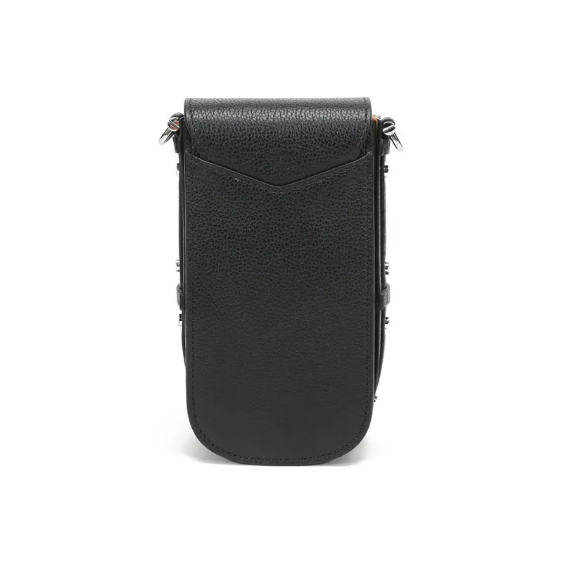 MCM Leather One Shoulder Crossbody Chain Bag With Cell Phone Pouch Mini Women's Black-3