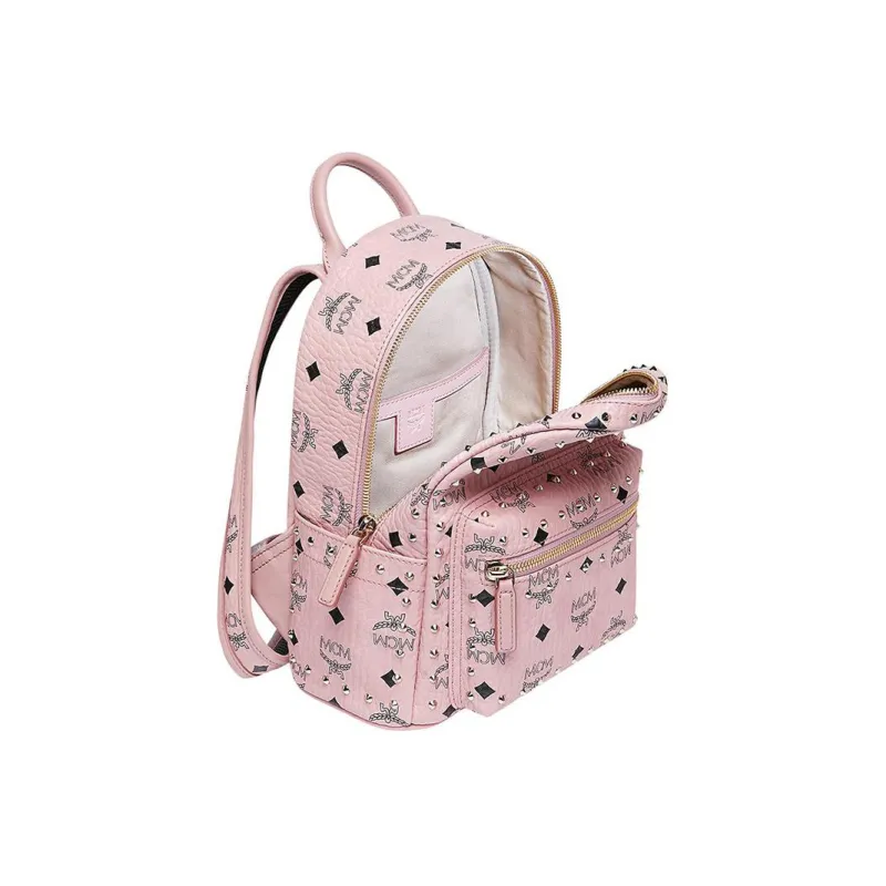 MCM Stark Visetos Artificial Leather Backpack Mini Women's Pink-4