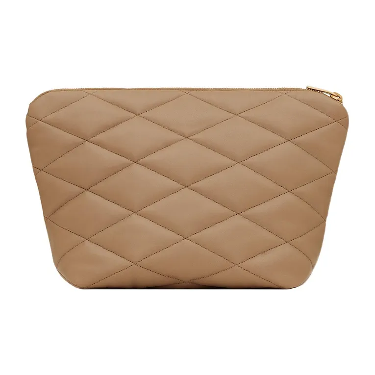 SAINT LAURENT Lambskin Envelope Bag Clutches Medium Size Women's Taupe-3