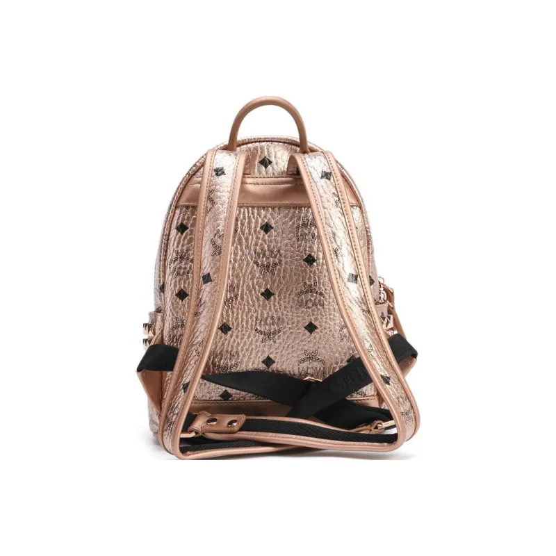 MCM Stark Visetos Canvas Backpacks Backpack Mini Women's Rose Gold Monogram-3
