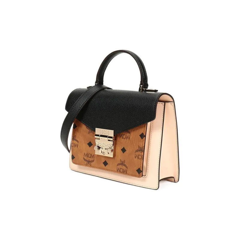 MCM Patricia Visetos PVC With Skin Shoulder Bag, Crossbody Bag, Handbag Small Size Women's Brown Cognac-1