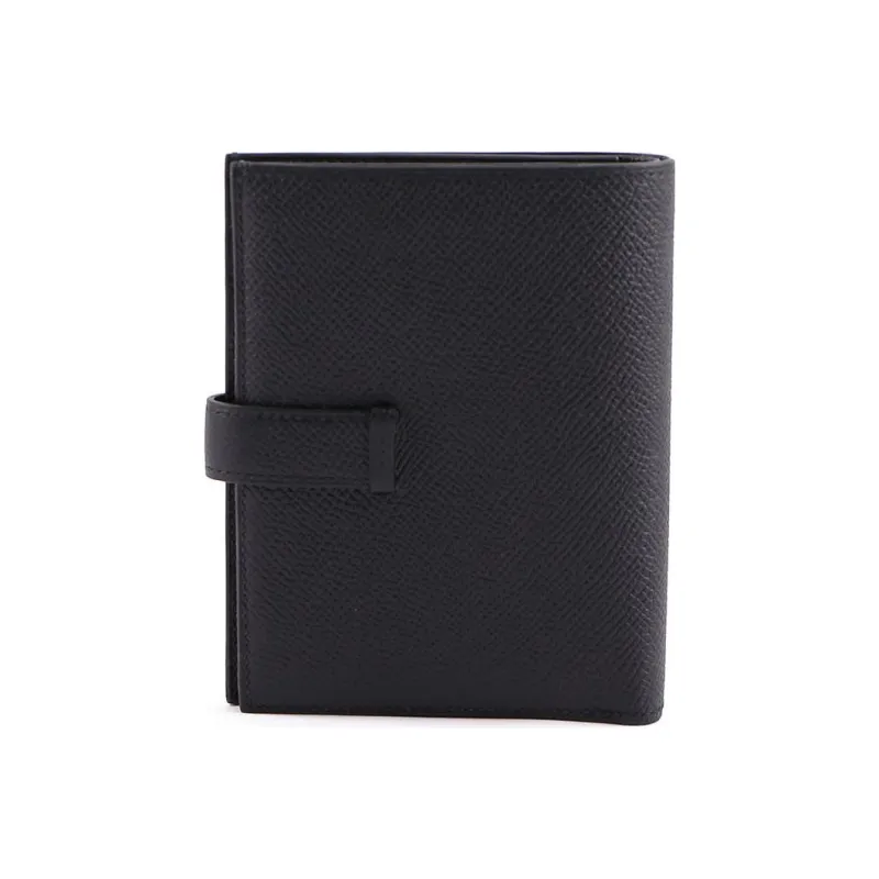 HERMES Bearn Cow Leather Short Wallet Women's Black-1