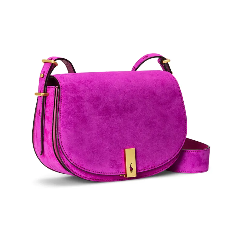 Polo Ralph Lauren Polo ID Suede Cow Leather Saddle Bag Crossbody Shoulder Bag Women's Rose Red-2
