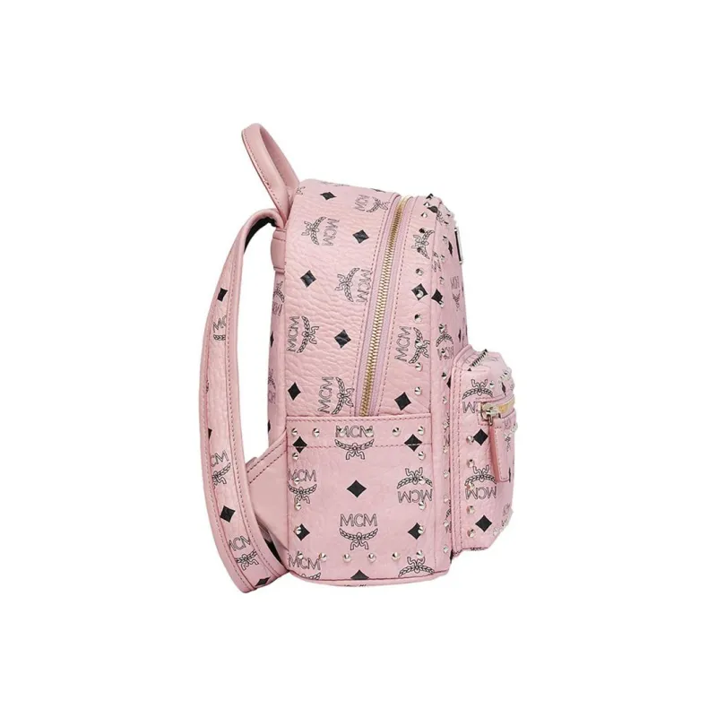 MCM Stark Visetos Artificial Leather Backpack Mini Women's Pink-2