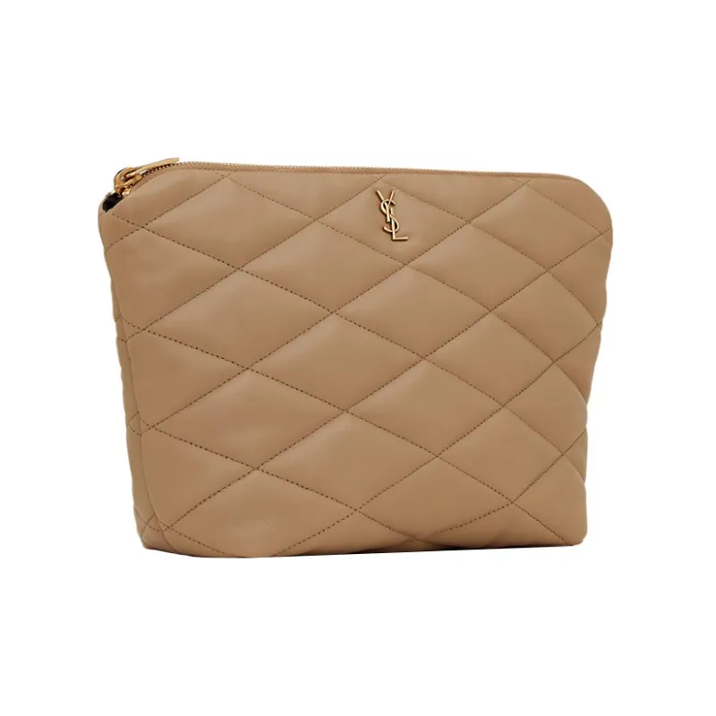 SAINT LAURENT Lambskin Envelope Bag Clutches Medium Size Women's Taupe-1