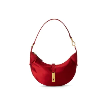 Polo Ralph Lauren Polo ID Satin Fabric With Cow Leather Trim Handheld Handbag, Shoulder Bag Women's Red