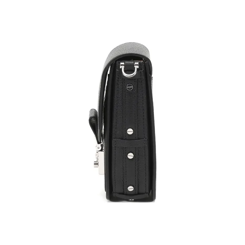 MCM Leather One Shoulder Crossbody Chain Bag With Cell Phone Pouch Mini Women's Black-2