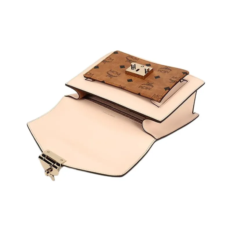 MCM Patricia Visetos PVC With Skin Shoulder Bag, Crossbody Bag, Handbag Small Size Women's Brown Cognac-4