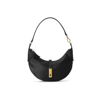 Polo Ralph Lauren Polo ID Satin Fabric With Cow Leather Patchwork Trim Handheld Handbag Shoulder Bag Women's Black