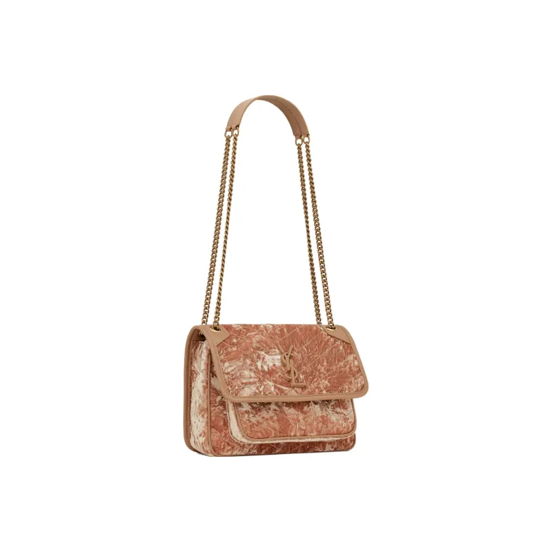 SAINT LAURENT Niki Fabric Cow Leather Patchwork Hobo Bag Crossbody Bag Shoulder Bag Women's Vintage Pink-2