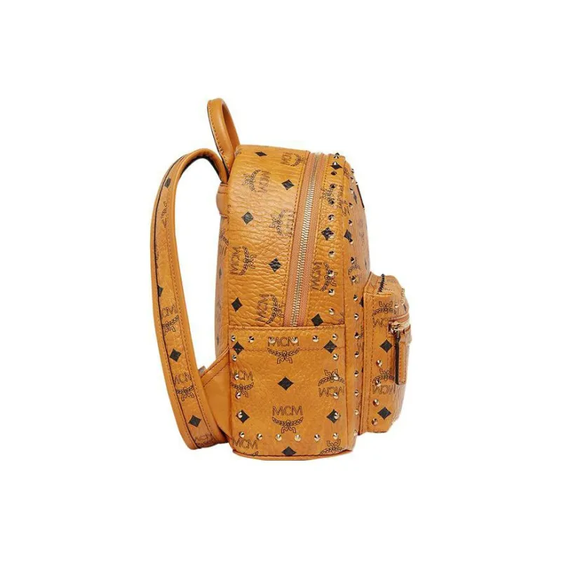 MCM Artificial Leather Backpack Mini Unisex Brown Cognac-2