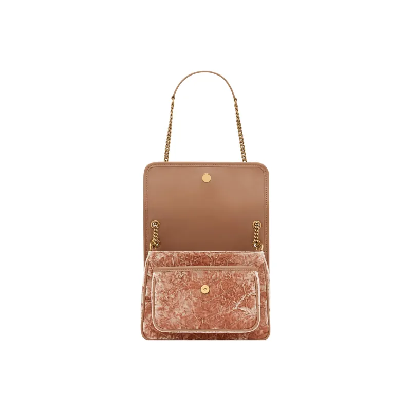 SAINT LAURENT Niki Fabric Cow Leather Patchwork Hobo Bag Crossbody Bag Shoulder Bag Women's Vintage Pink-3