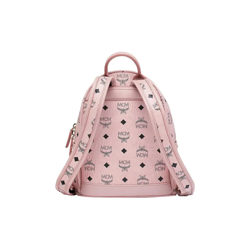 MCM Stark Visetos Artificial Leather Backpack Mini Women's Pink-3