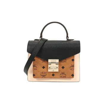 MCM Patricia Visetos PVC With Skin Shoulder Bag, Crossbody Bag, Handbag Small Size Women's Brown Cognac