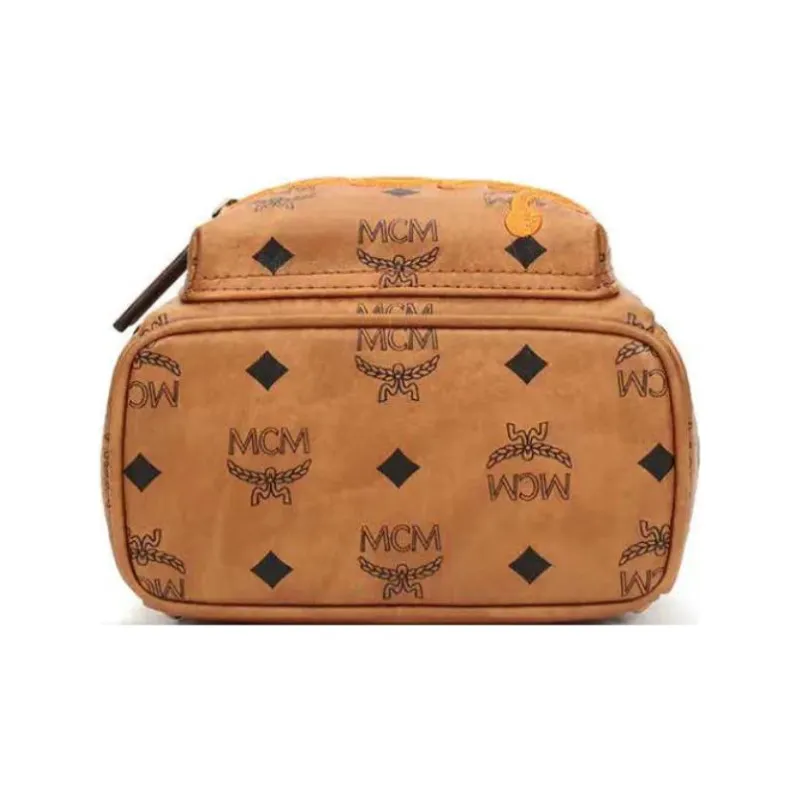 MCM Stark Visetos Leather Crossbody Backpack Small Size Unisex Cognac-4