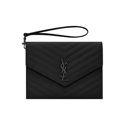 SAINT LAURENT CASSANDRE Calfskin Envelope Bag Clutches Women's Black