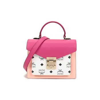 MCM Patricia Visetos Artificial Leather, Cow Leather One Shoulder Handbag, Crossbody Bag Small Size Women's Pink
