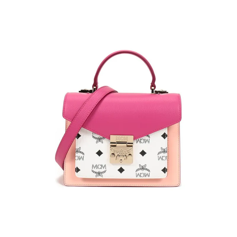 MCM Patricia Visetos Artificial Leather, Cow Leather One Shoulder Handbag, Crossbody Bag Small Size Women's Pink-0