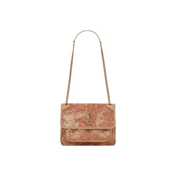 SAINT LAURENT Niki Fabric Cow Leather Patchwork Hobo Bag Crossbody Bag Shoulder Bag Women's Vintage Pink