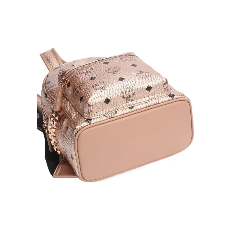 MCM Stark Visetos Canvas Backpacks Backpack Mini Women's Rose Gold Monogram-4