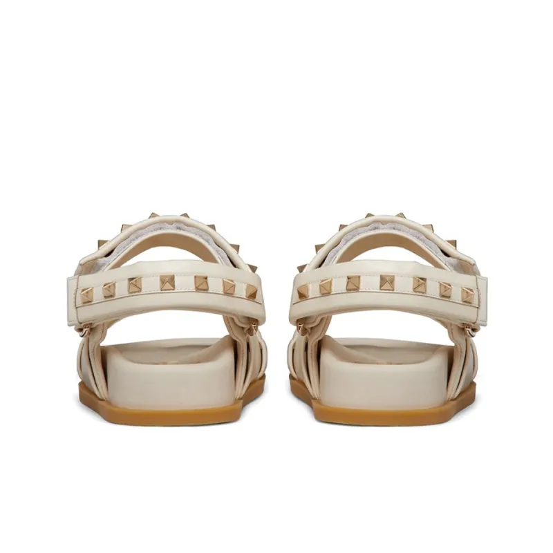 Valentino Rockstud Beach Sandals Women's Beige-4