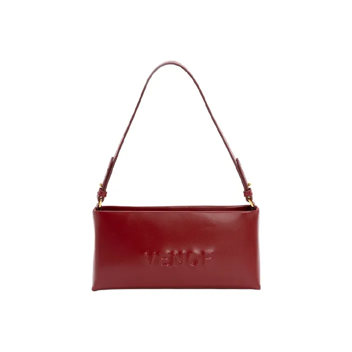 VENOF Cow Leather Shoulder Bag, Small Square Bag, Handbag, Shoulder Bag Women's Van Dyke Brown Minior Red-8