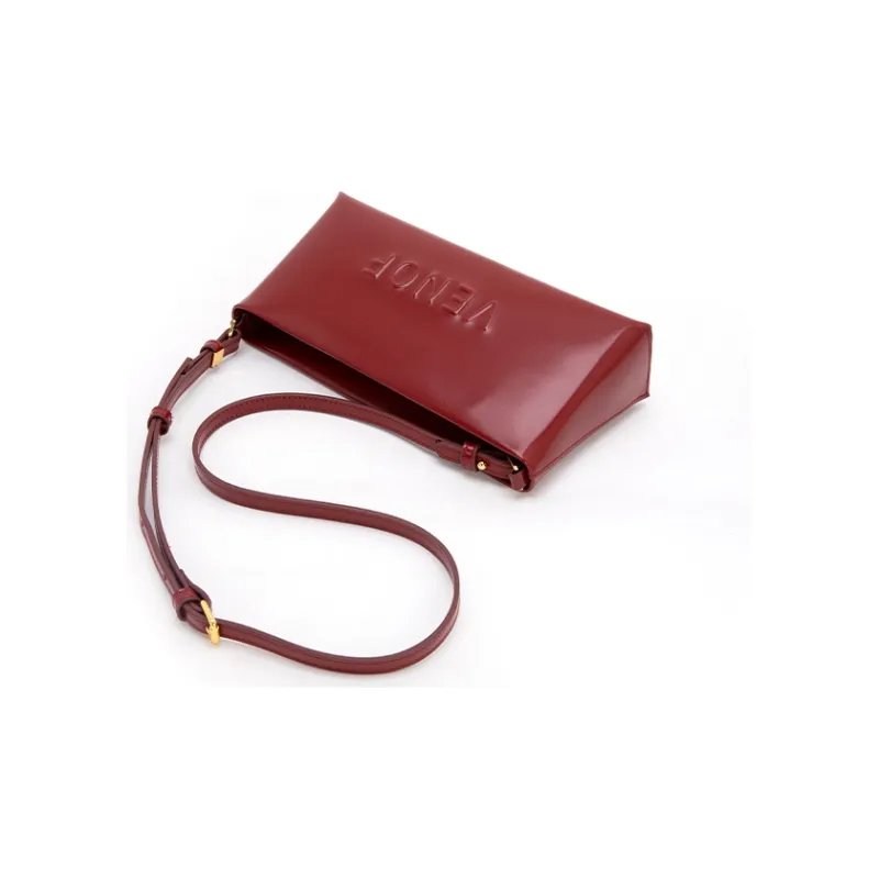 VENOF Cow Leather Shoulder Bag, Small Square Bag, Handbag, Shoulder Bag Women's Van Dyke Brown Minior Red-9