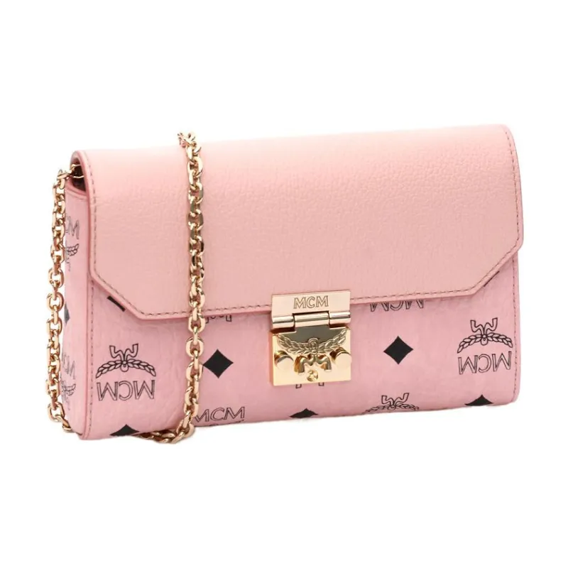 MCM Millie Visetos Leather Shoulder Bag, Crossbody Bag Small Size Women's Cherry Blossom Pink-2