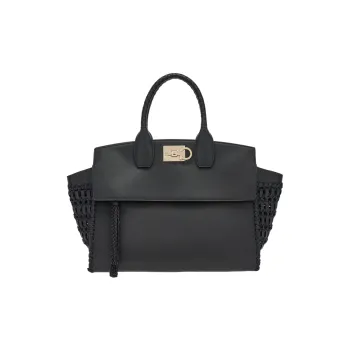 FERRAGAMO Studio Cow Leather Shoulder Bag Crossbody Bag Handbag Large Size Women's Black