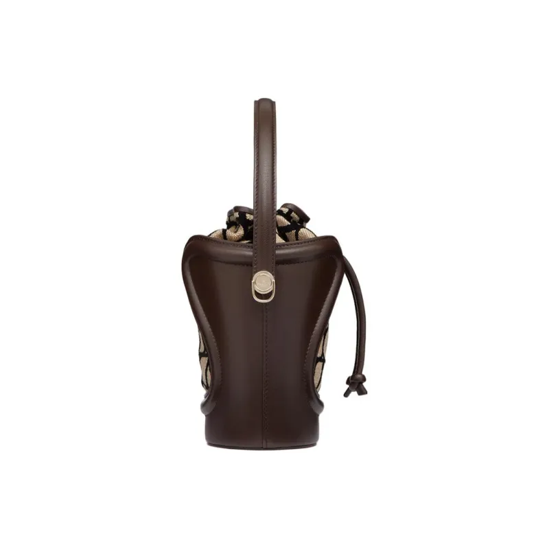 Valentino Goatskin With Fabric Detail Bucket Bag, Shoulder Bag, Crossbody Bag, Handbag Women's Beige/Black-3