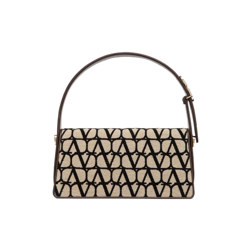 Valentino Canvas With Goatskin Detail Shoulder Bag, Crossbody Bag, Handbag Women's Beige/Black-1