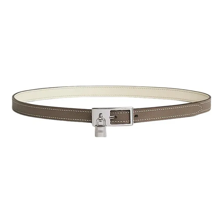 HERMES Iconic Hanging Lock Silver Buckle Epsom Calfskin Double Sided Belt Women's Cream White/Elephant Gray Width 1.5CM-1