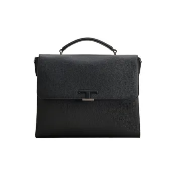 TOD'S Timeless Leather Briefcase Shoulder Bag Crossbody Bag Handbag Small Size Men's Black