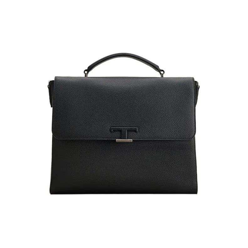 TOD'S Timeless Leather Briefcase Shoulder Bag Crossbody Bag Handbag Small Size Men's Black-0
