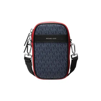 MICHAEL KORS Greyson Cow Leather Shoulder Bag Crossbody Bag Cell Phone Pouch Men's Dark Blue & Red