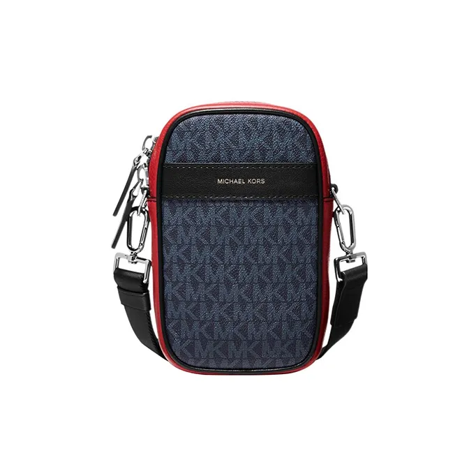 MICHAEL KORS Greyson Cow Leather Shoulder Bag Crossbody Bag Cell Phone Pouch Men's Dark Blue & Red-0