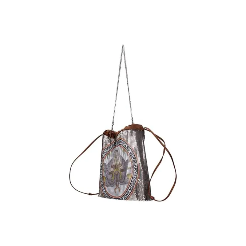 Burberry Fabric Storage Bag Handbag Shoulder Bag Women's Silver-1