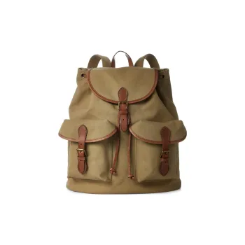 Polo Ralph Lauren Cotton Canvas Cow Leather Patchwork Trim Backpack Men's Brown Green