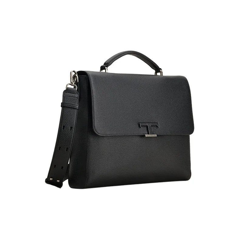 TOD'S Timeless Leather Briefcase Shoulder Bag Crossbody Bag Handbag Small Size Men's Black-1