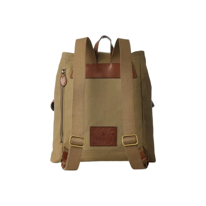 Polo Ralph Lauren Cotton Canvas Cow Leather Patchwork Trim Backpack Men's Brown Green-2