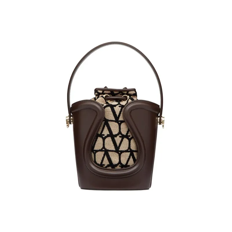Valentino Goatskin With Fabric Detail Bucket Bag, Shoulder Bag, Crossbody Bag, Handbag Women's Beige/Black-1