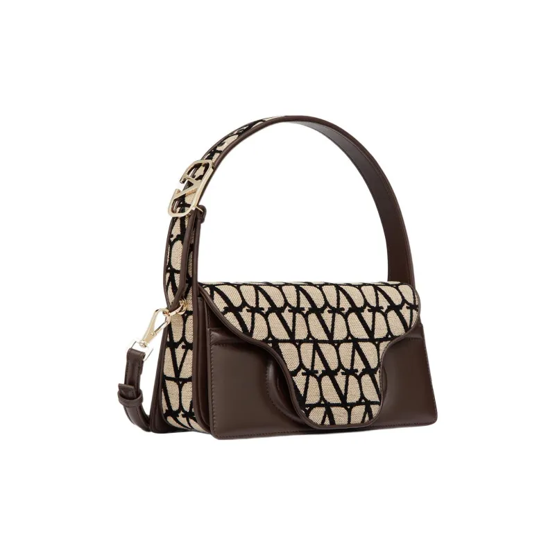 Valentino Canvas With Goatskin Detail Shoulder Bag, Crossbody Bag, Handbag Women's Beige/Black-2