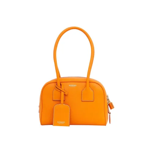 Burberry Cube Calfskin Patchwork Leather Detail Bowling Bag Shoulder Bag Handbag Mini Women's Dark Orange